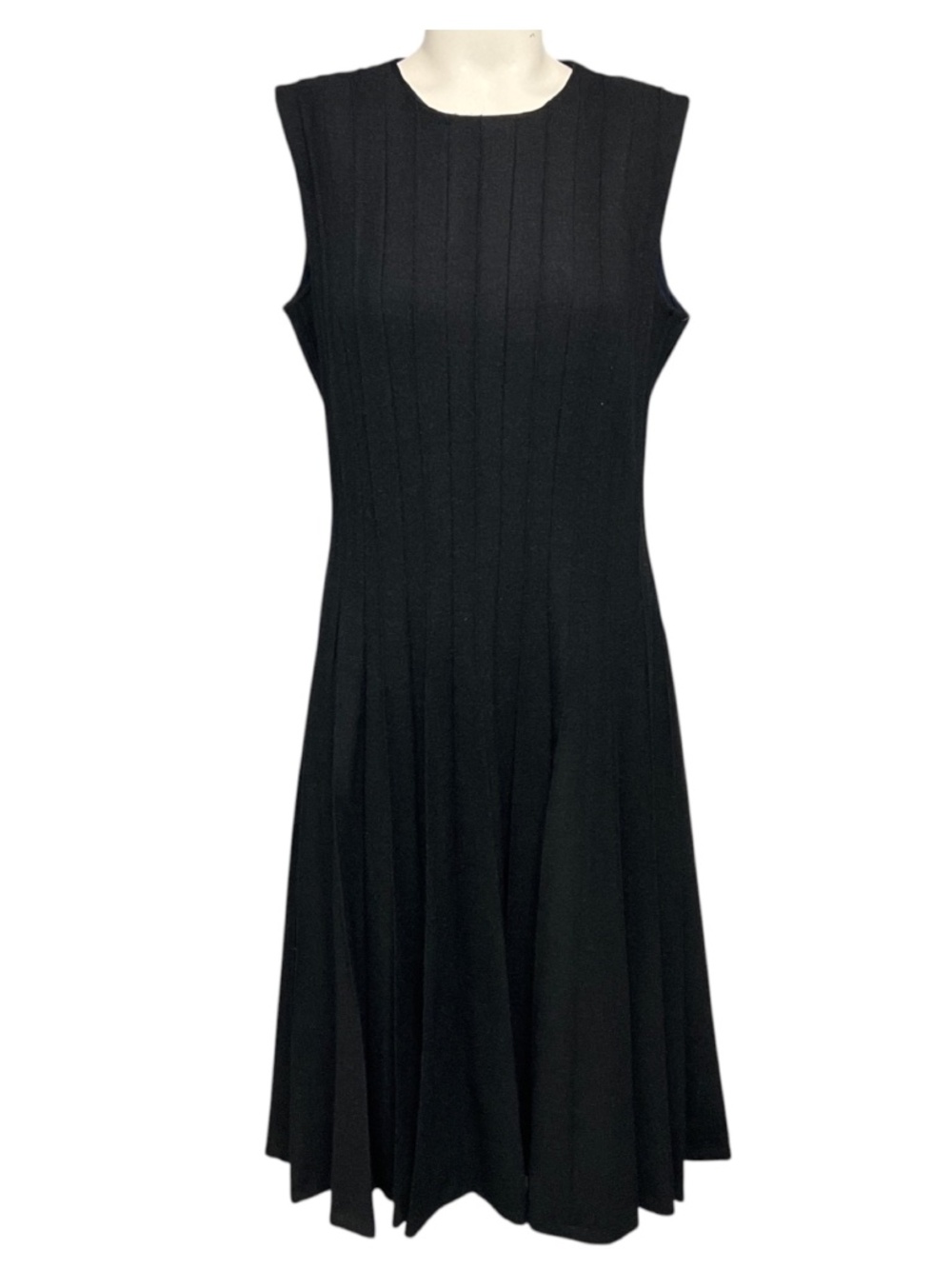 OSCAR DE LA RENTA GREY SLEEVELESS PLEATED FIT AND FLARE DRESS